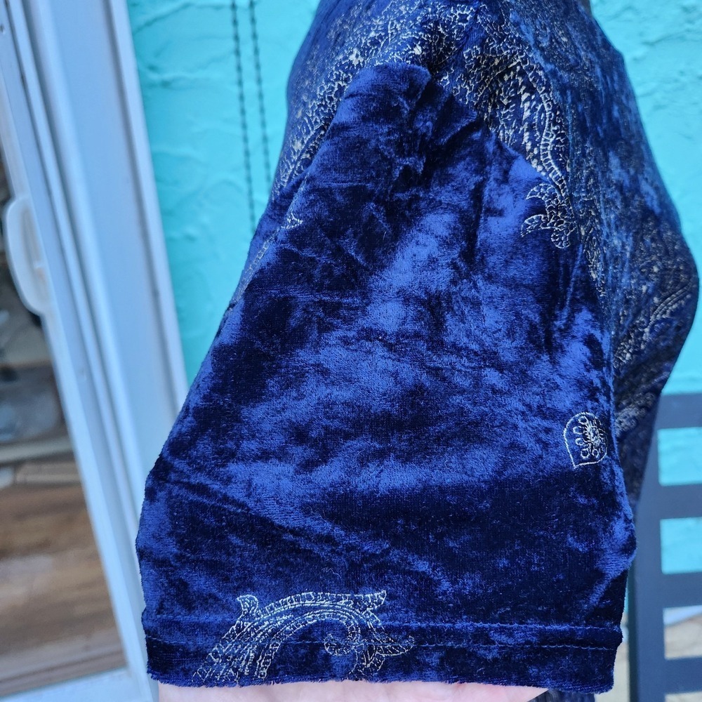 VTG Crush Velvet Maxi Dress Royal Blue/Purple GOLD DESIGN Long whimsigoth Shift - Picture 10 of 12